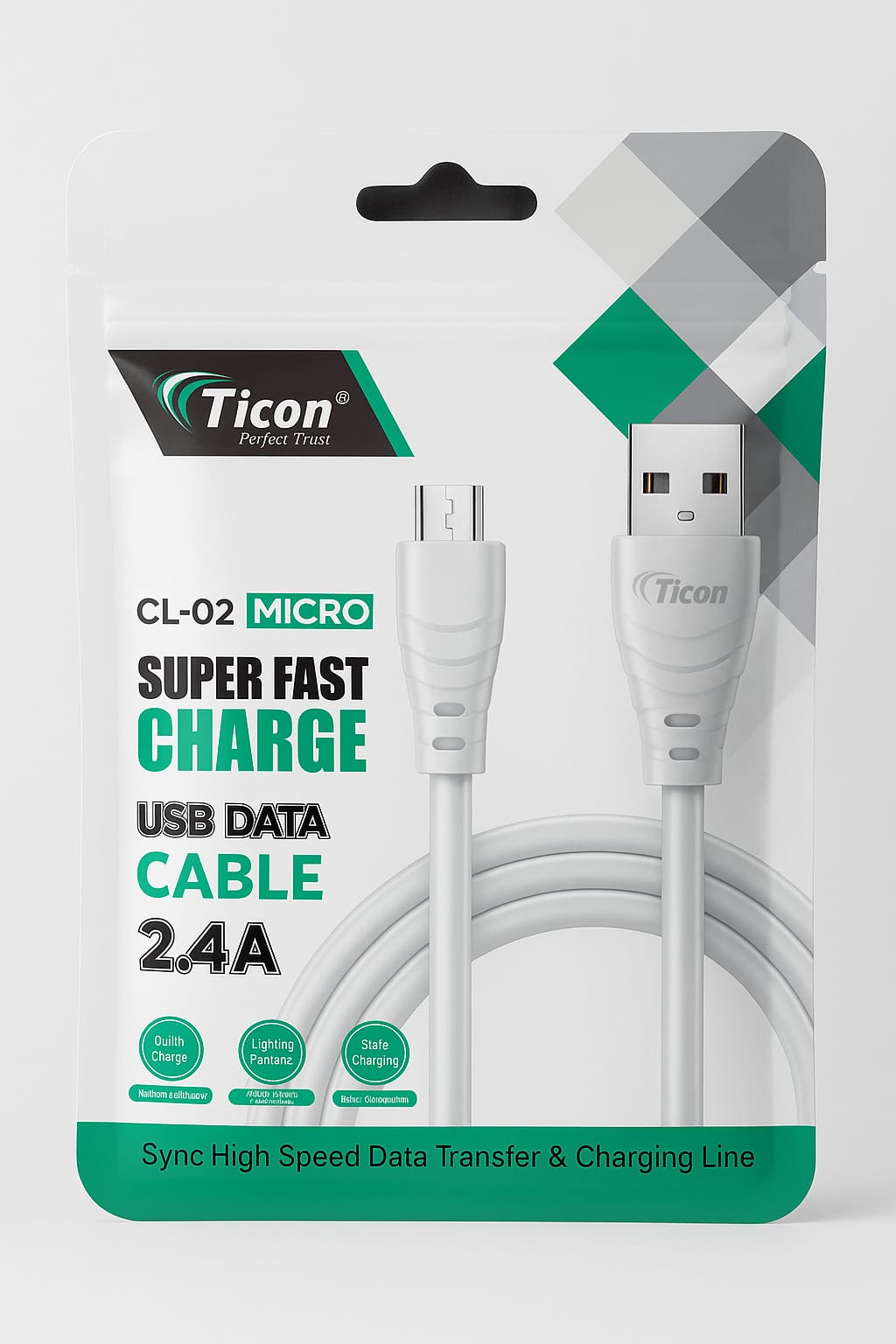 Ticon CL-02 Micro USB Data Cable | 2.4A Super Fast Charging | High-Speed Sync | Durable & Safe Charging Line